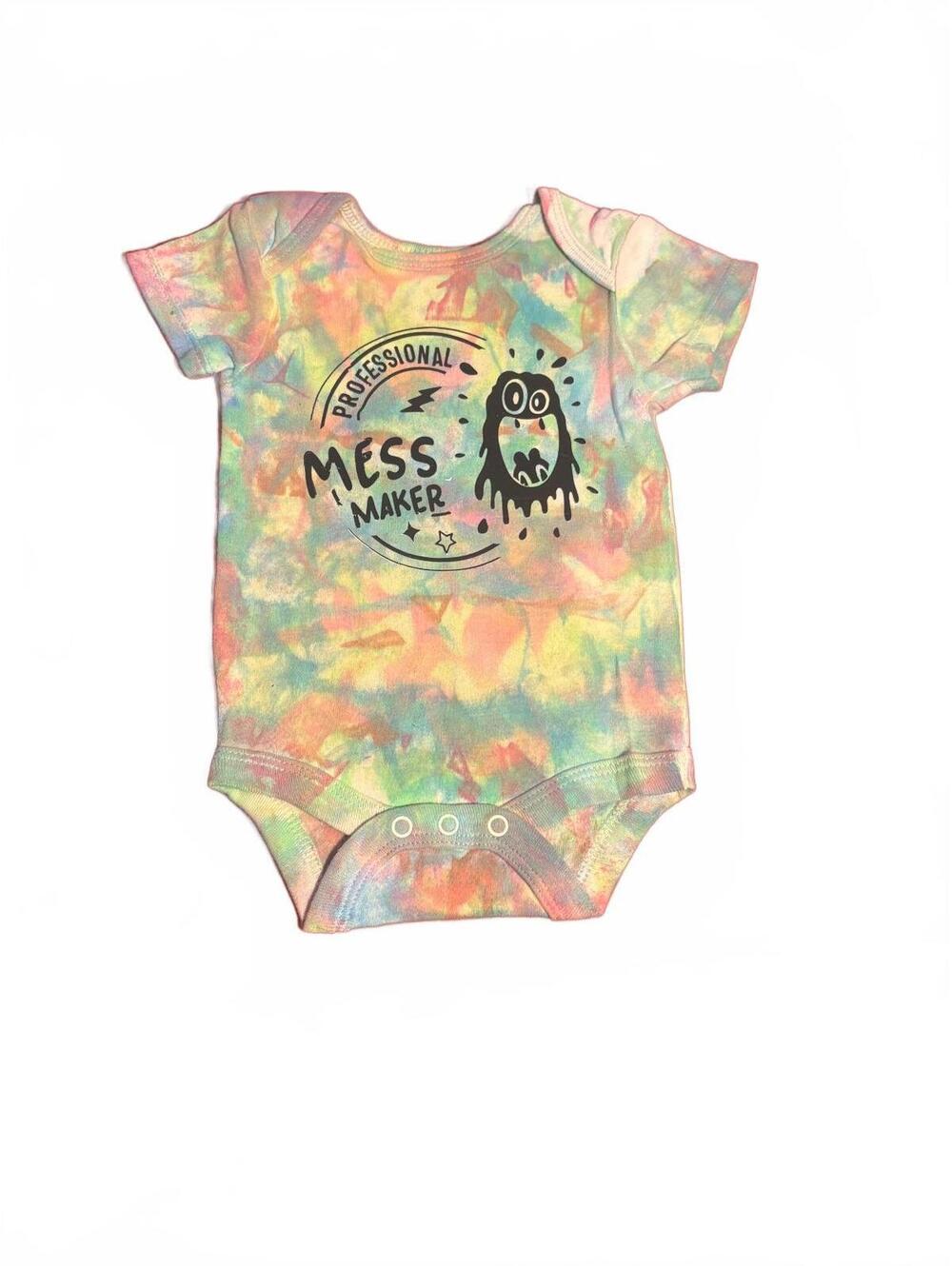 Handmade Newborn Tie-Dye 'Professional Mess Maker' Bodysuit